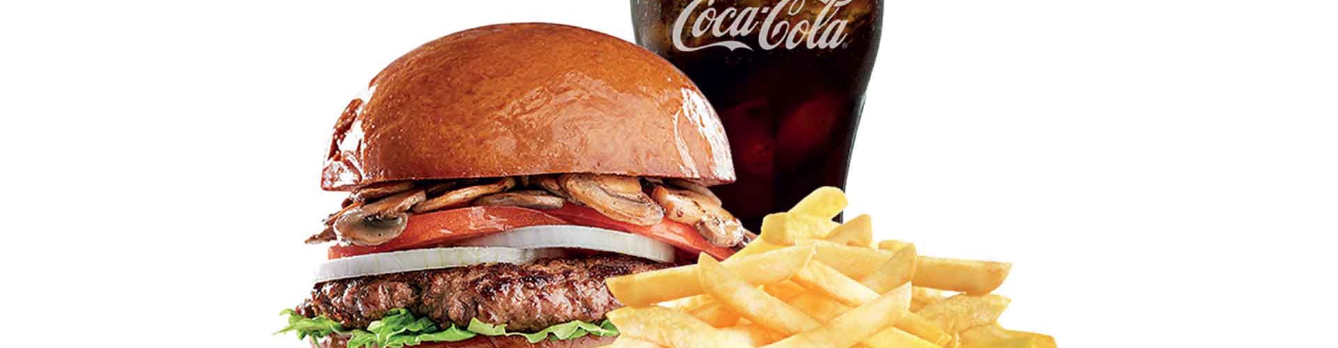 johny rocket burger served with cola and fries